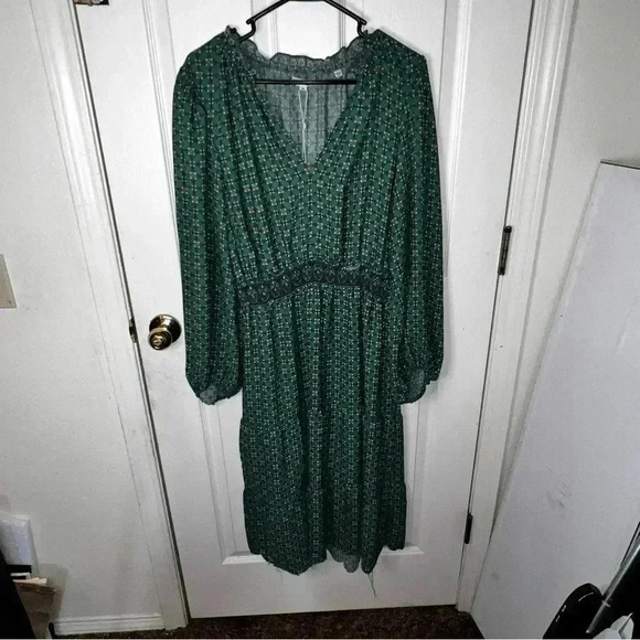 NWT MAX STUDIO Green Geo Print Flowy Midi Dress Extra Large Originally $175 - Picture 1 of 7